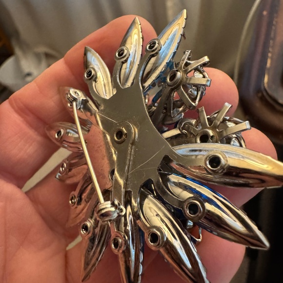 Vintage MCM Blue Floral Brooch - Picture 7 of 9